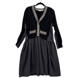Amici‎ Laggenlook Midi Dress Medium Black Gray Academia Career Wear Minimalist